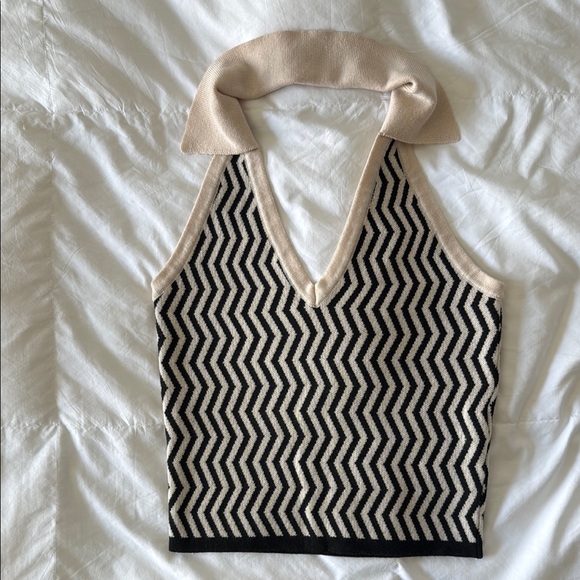 Altar’d State Black and Cream Chevron Knit Top size small - Picture 2 of 7